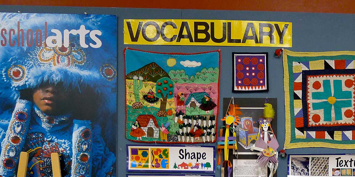 Colorful art class bulletin board.